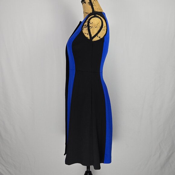 Vince Camuto Blue Black Colorblock Fit & Flare Dress Sz 2 Sleeveless Minimalist - Picture 2 of 15
